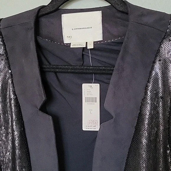 Anthropologie NWT Shonda black sequin cropped blazer jacket Large